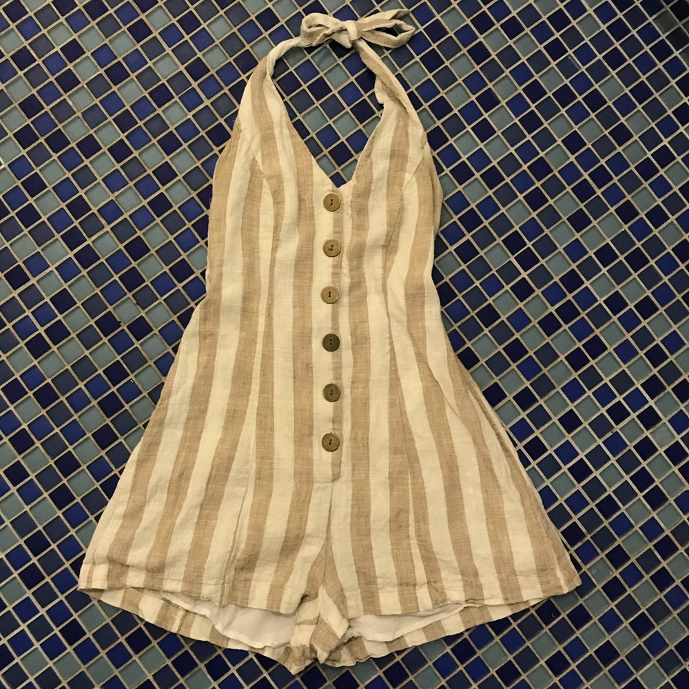 Button-front halter romper